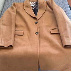 Nine West Tan Pea Coat with Animal Print Lining
